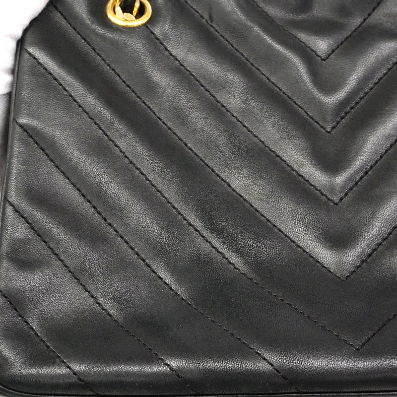 【6gc3317-k】シャネル ショルダーバッグ Vステッチ チェーンショルダー シェブロン レザー ブラック ゴールド金具【中古】レディース