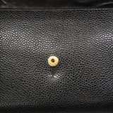 【6gc3320-k】シャネル 三つ折り財布 キャビアスキン ブラック ゴールド金具【中古】レディース