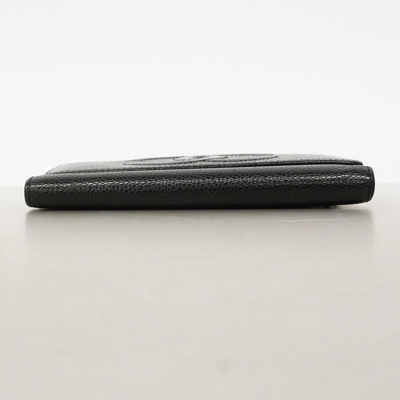 【6gc3320-k】シャネル 三つ折り財布 キャビアスキン ブラック ゴールド金具【中古】レディース