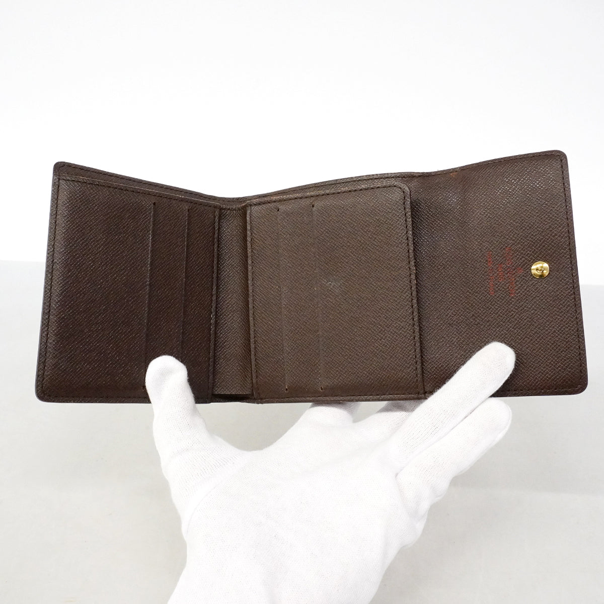 【6gc3324-k】ルイヴィトン 三つ折り財布 ダミエ ポルトモネビエカルトクレディ N61652 エベヌ【中古】レディース