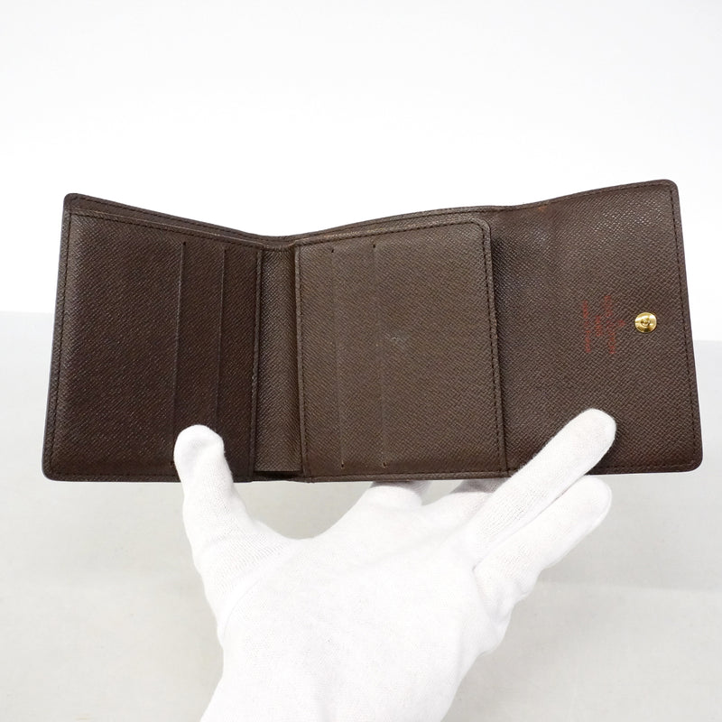 【6gc3324-k】ルイヴィトン 三つ折り財布 ダミエ ポルトモネビエカルトクレディ N61652 エベヌ【中古】レディース