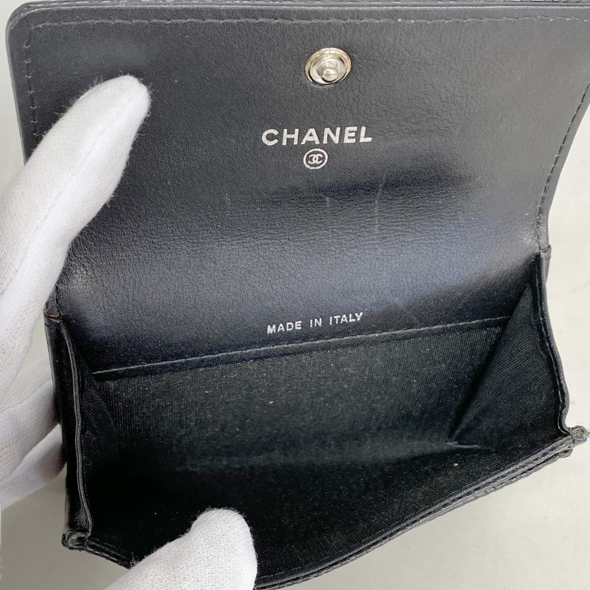 【6gc3333-k】シャネル コインケース キャビアスキン ブラック シルバー金具【中古】レディース