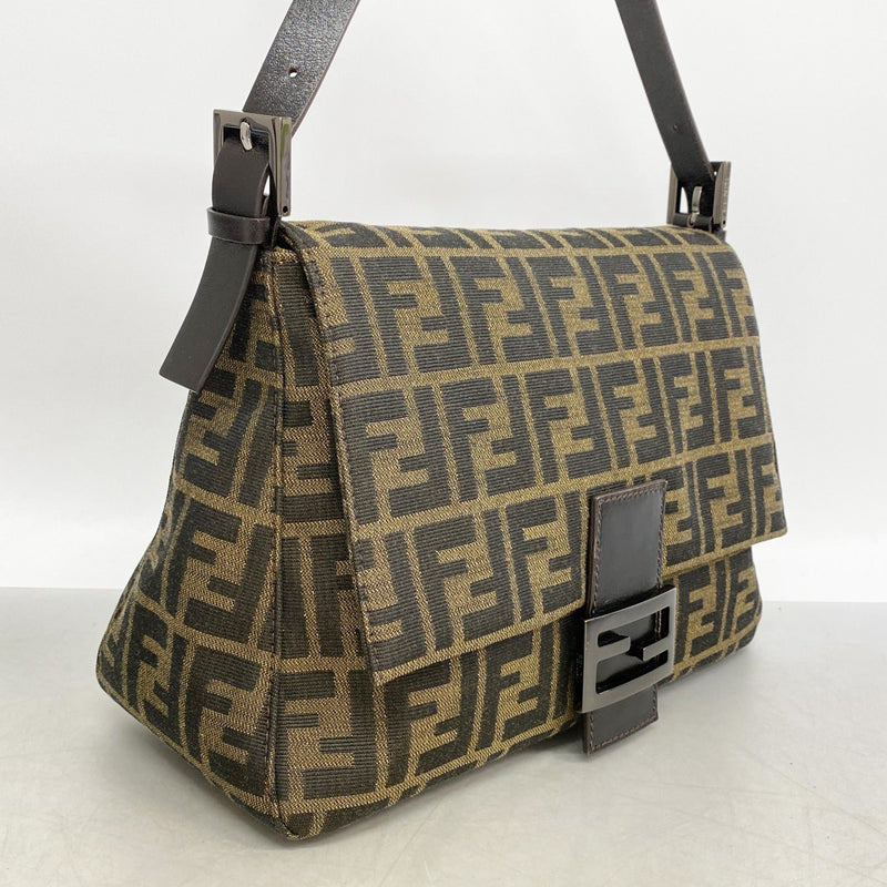 【6gc3354】フェンディ ハンドバッグ ズッカ マンマバケット ナイロンキャンバス ブラウン シルバー金具【中古】レディース