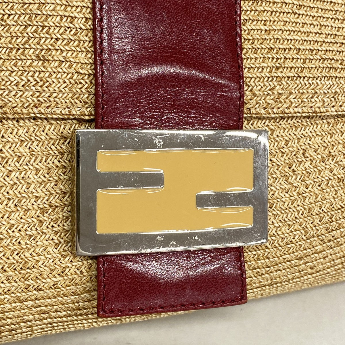 【6gc3355】フェンディ ハンドバッグ マンマバケット ラフィア ベージュ シルバー金具【中古】レディース