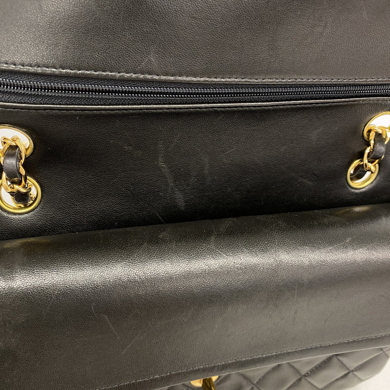 【6gc3356】シャネル ショルダーバッグ マトラッセ Wフラップ Wチェーン ラムスキン ブラック ゴールド金具【中古】レディース