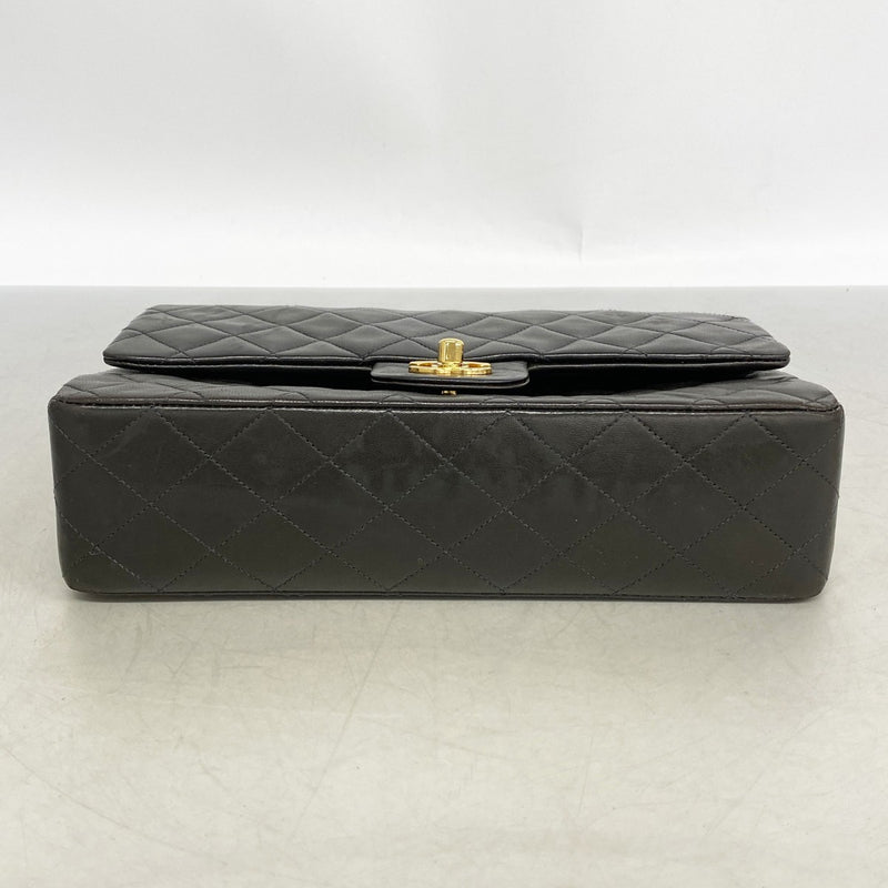 【6gc3356】シャネル ショルダーバッグ マトラッセ Wフラップ Wチェーン ラムスキン ブラック ゴールド金具【中古】レディース