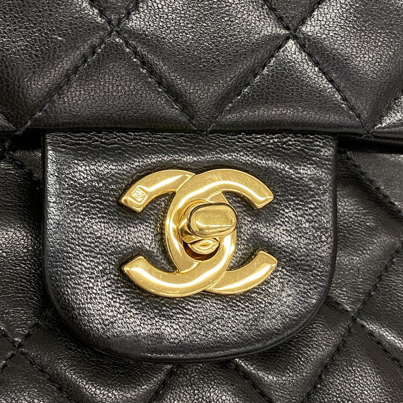 【6gc3356】シャネル ショルダーバッグ マトラッセ Wフラップ Wチェーン ラムスキン ブラック ゴールド金具【中古】レディース