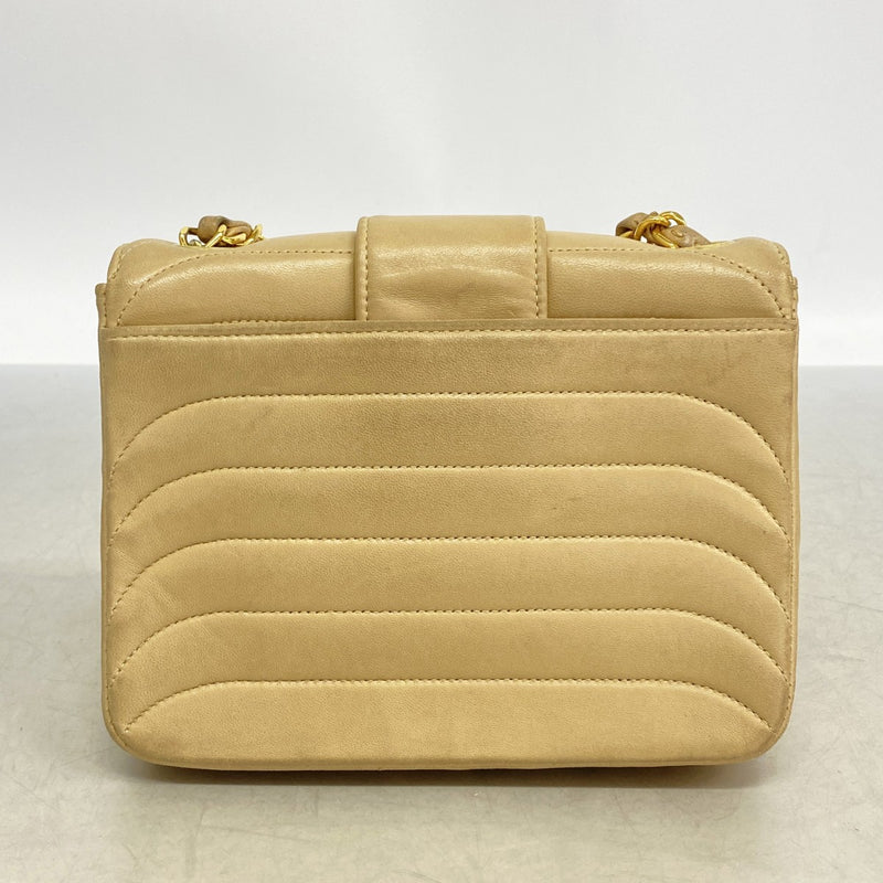 【6gc3364】シャネル ショルダーバッグ チェーンショルダー ラムスキン ベージュ ゴールド金具【中古】レディース