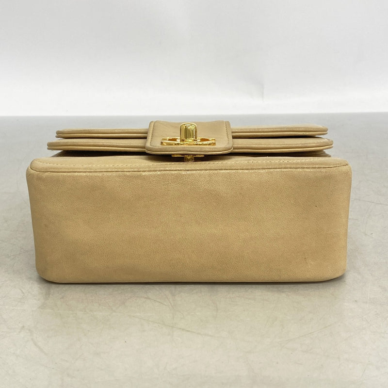 【6gc3364】シャネル ショルダーバッグ チェーンショルダー ラムスキン ベージュ ゴールド金具【中古】レディース