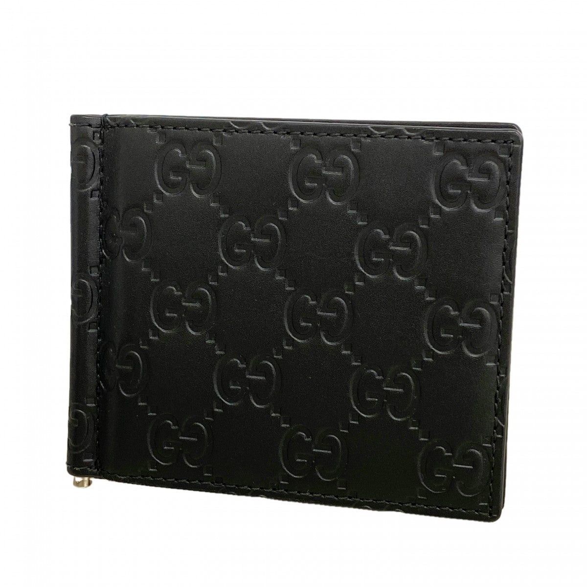 【6gc3382-k】グッチ マネークリップ グッチシマ 170580 レザー ブラック シルバー金具【中古】メンズ