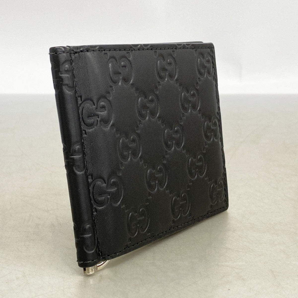 【6gc3382-k】グッチ マネークリップ グッチシマ 170580 レザー ブラック シルバー金具【中古】メンズ