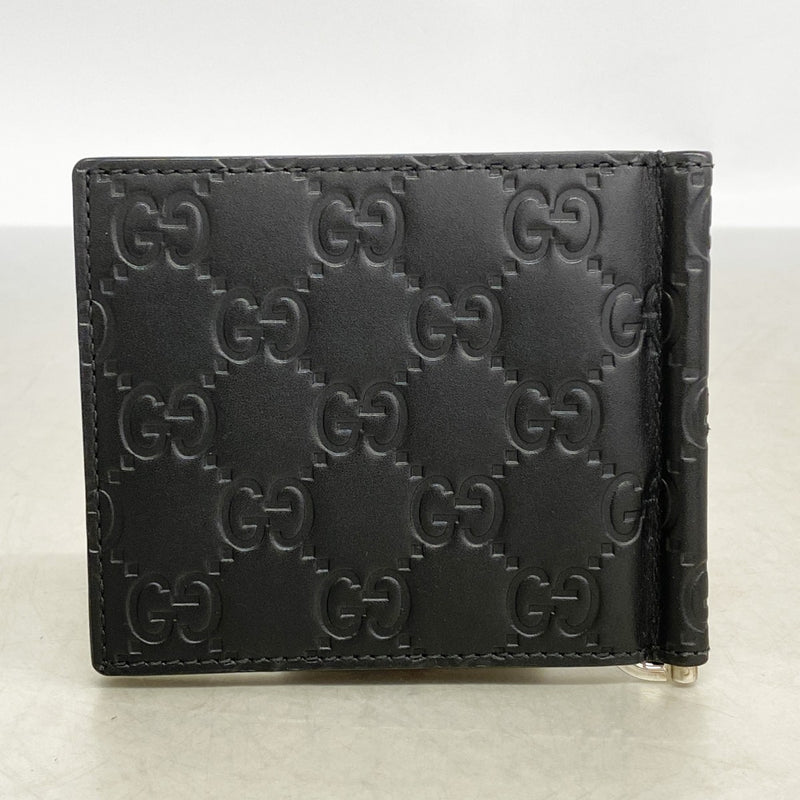 【6gc3382-k】グッチ マネークリップ グッチシマ 170580 レザー ブラック シルバー金具【中古】メンズ