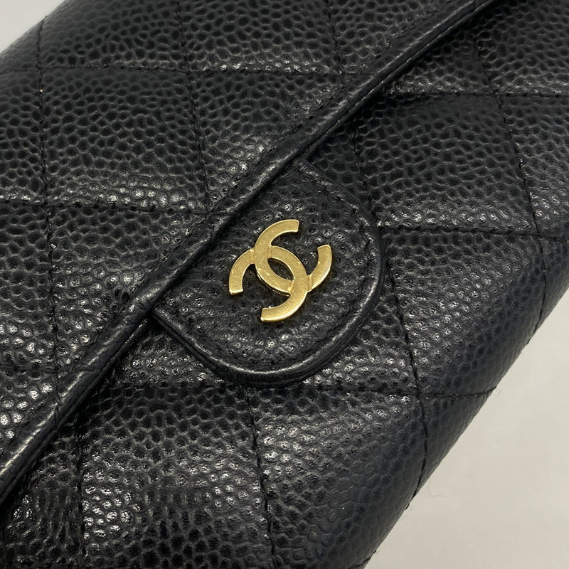 【6gc3391-k】シャネル 長財布 マトラッセ キャビアスキン ブラック ゴールド金具【中古】レディース