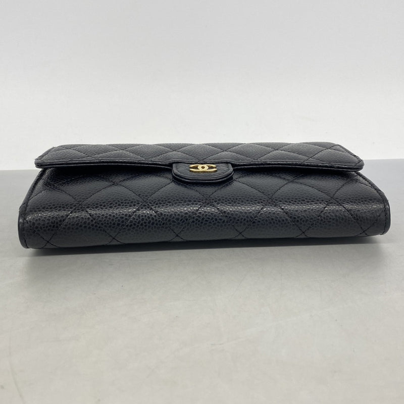 【6gc3391-k】シャネル 長財布 マトラッセ キャビアスキン ブラック ゴールド金具【中古】レディース
