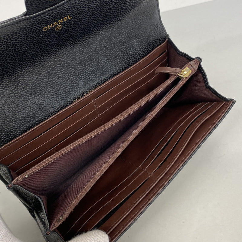 【6gc3391-k】シャネル 長財布 マトラッセ キャビアスキン ブラック ゴールド金具【中古】レディース