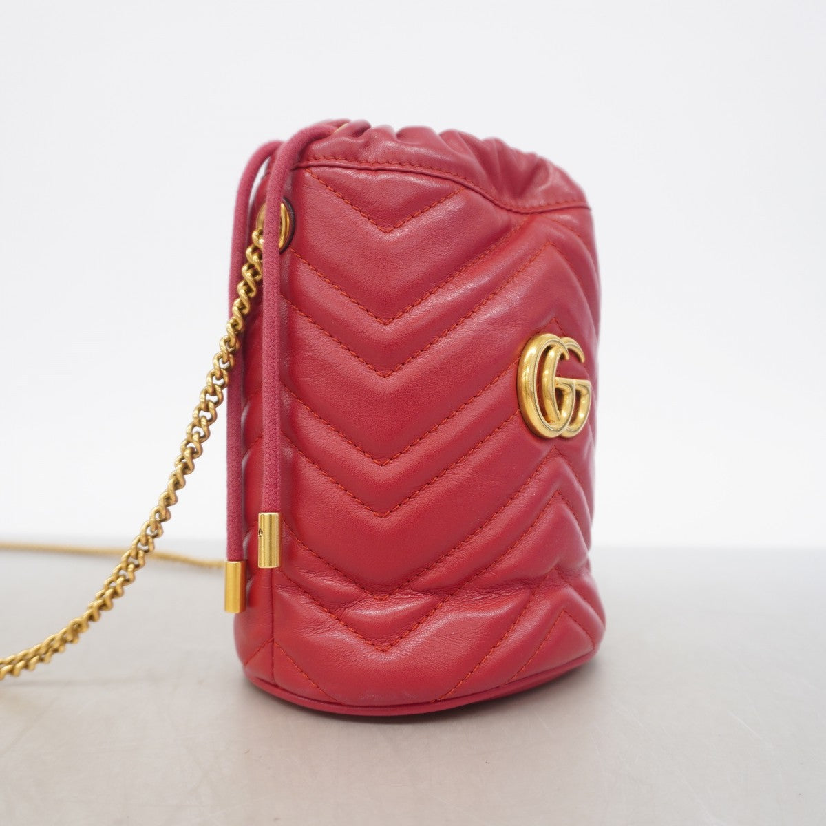 【6gc3409-k】グッチ ショルダーバッグ GGマーモント 575163 レザー レッド ゴールド金具【中古】レディース