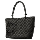 【6gc3445-k】シャネル トートバッグ カンボン ラムスキン ブラック シルバー金具【中古】レディース