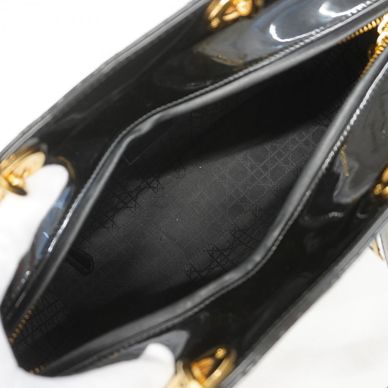 【6gc3457】クリスチャンディオール ハンドバッグ カナージュ レディディオール エナメル ブラック ゴールド金具 2wayバッグ【中古】レディース