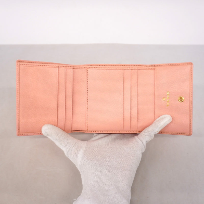 【6gc3467-k】シャネル 三つ折り財布 ココボタン レザー ピンク ゴールド金具【中古】レディース