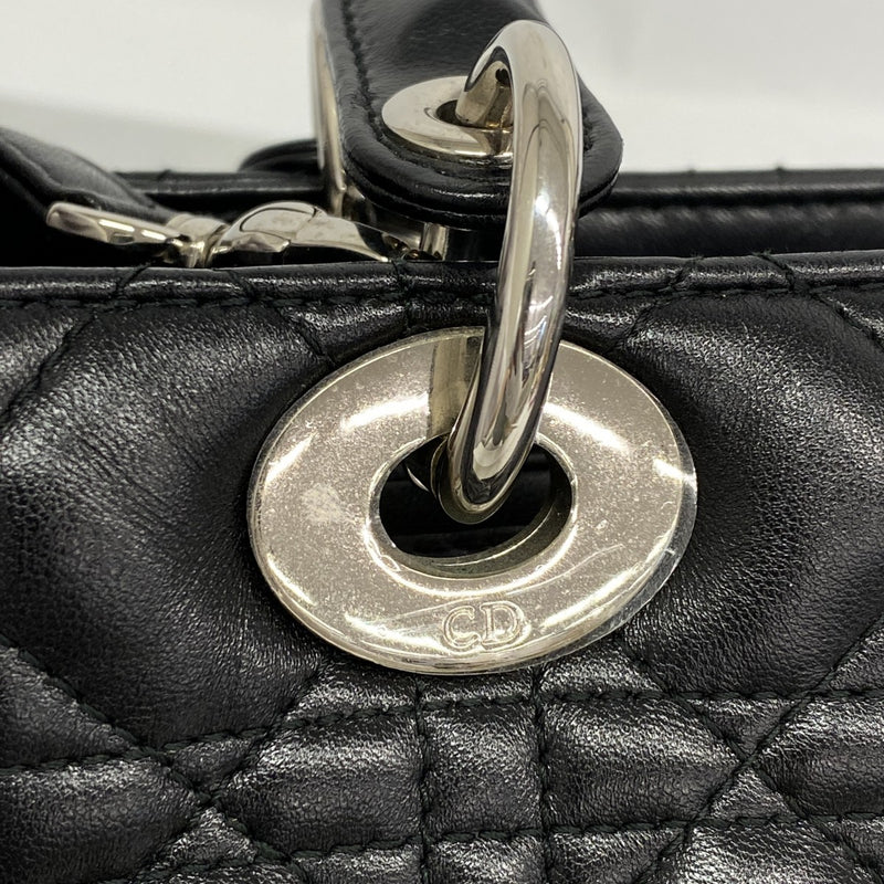 【6gc3491】クリスチャンディオール ハンドバッグ カナージュ レディディオール レザー ブラック シルバー金具 2wayバッグ【中古】レディース