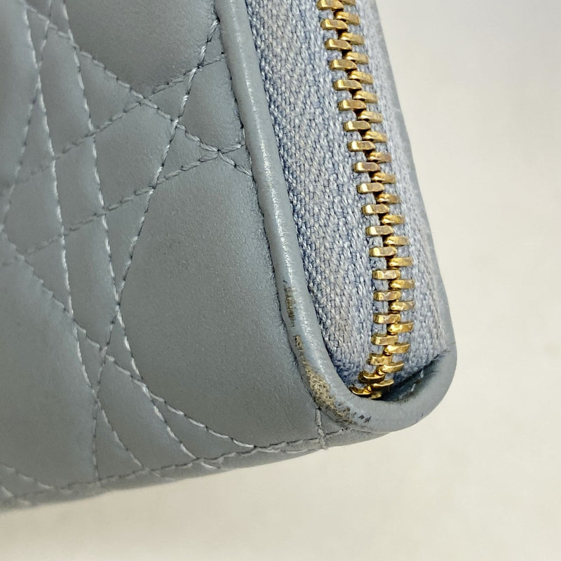 【6gc3501】クリスチャンディオール 長財布 カナージュ レザー ライトブルー シャンパンゴールド金具【中古】レディース