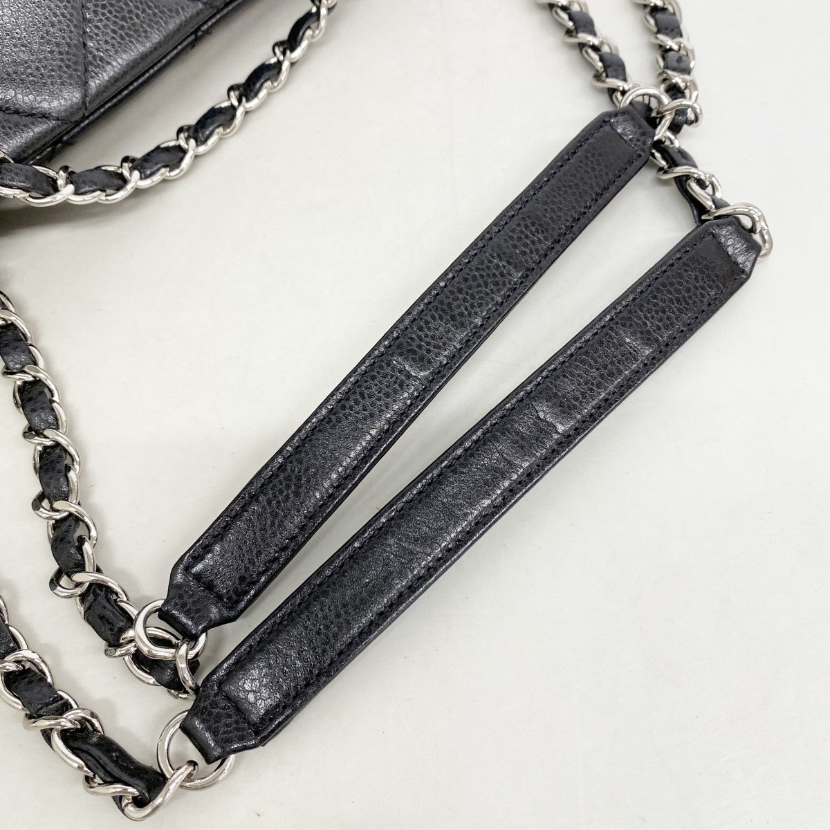 【6gc3513-k】シャネル ショルダーバッグ マトラッセ チェーンショルダー キャビアスキン ブラック シルバー金具【中古】レディース