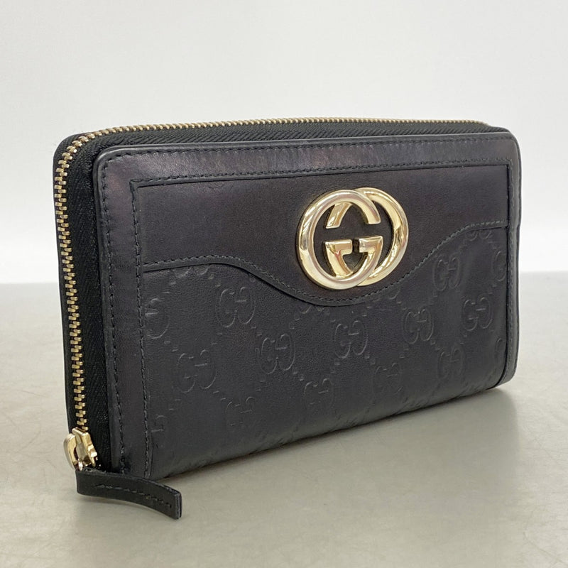 【6gc3517-k】グッチ 長財布 グッチシマ インターロッキングG 291132 レザー ブラック ゴールド金具【中古】レディース