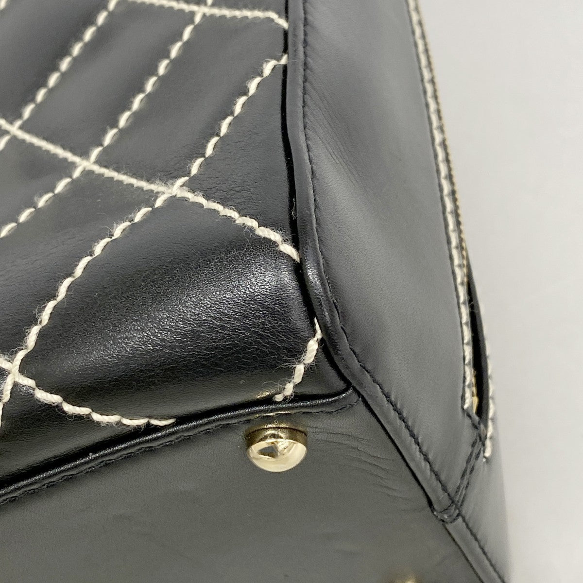 【6gc3565-k】シャネル ハンドバッグ ワイルドステッチ ラムスキン ブラック ゴールド金具【中古】レディース