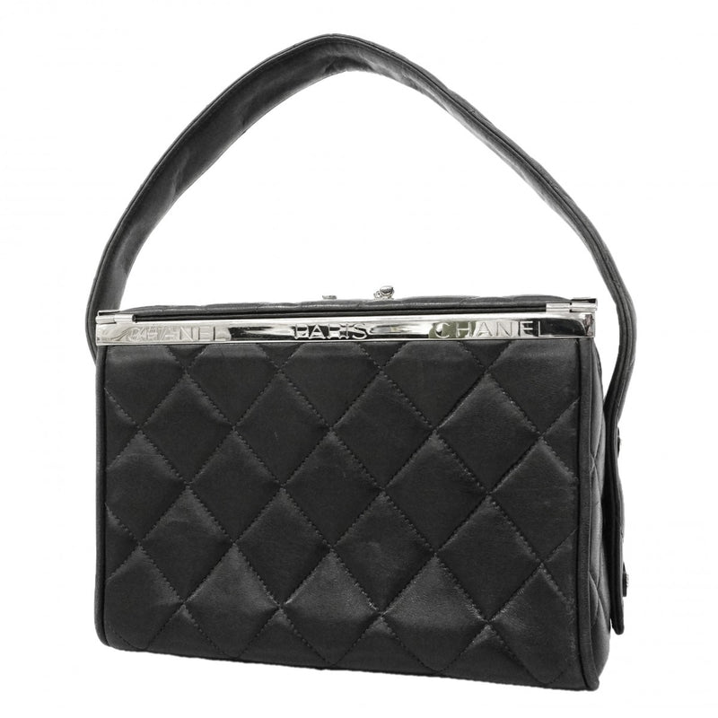 【6gc3604-k】シャネル ハンドバッグ マトラッセ ラムスキン ブラック シルバー金具【中古】レディース