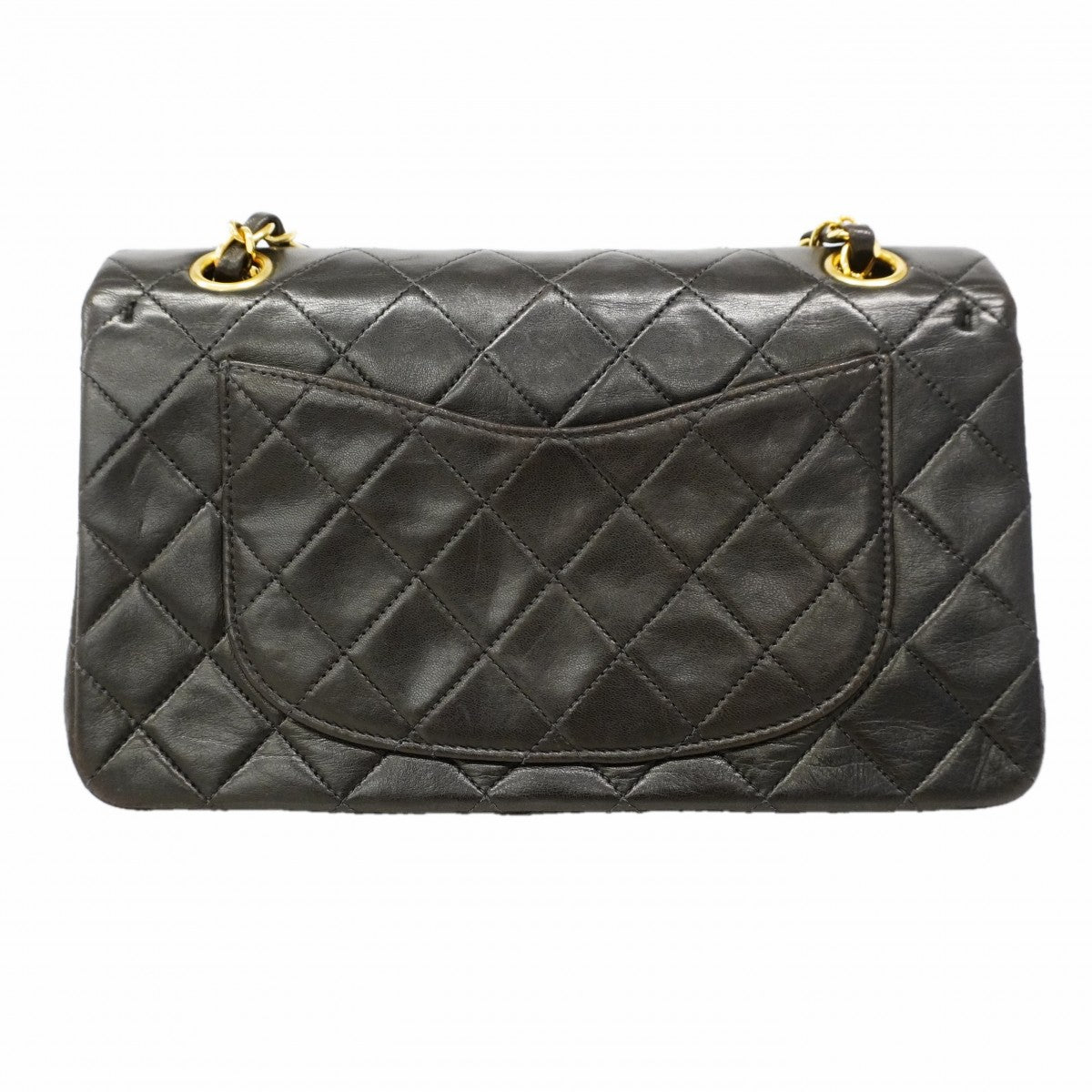 【6gc3609】シャネル ショルダーバッグ マトラッセ Wフラップ Wチェーン ラムスキン ブラック ゴールド金具【中古】レディース