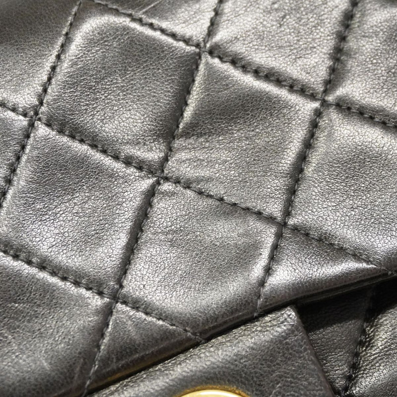 【6gc3609】シャネル ショルダーバッグ マトラッセ Wフラップ Wチェーン ラムスキン ブラック ゴールド金具【中古】レディース