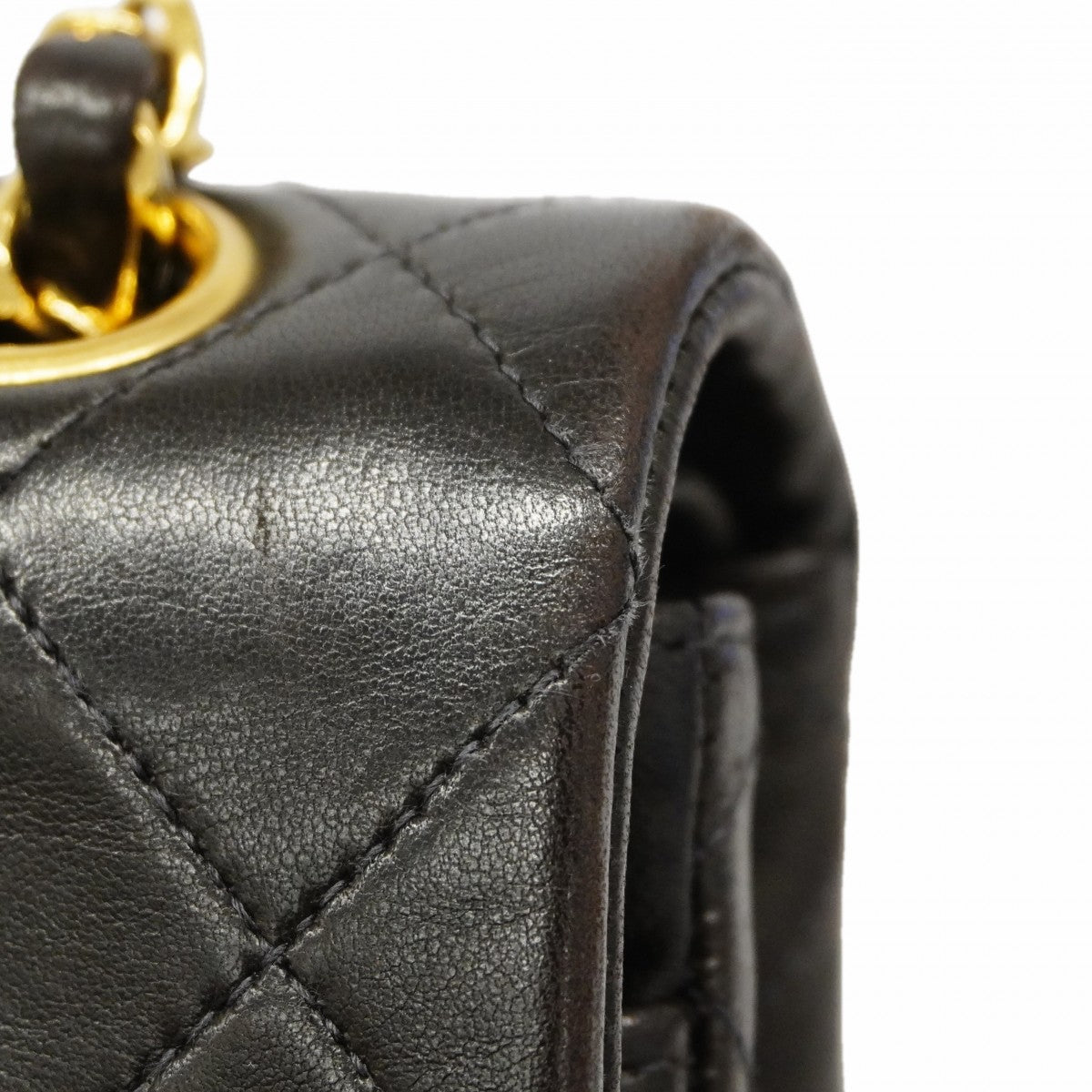 【6gc3609】シャネル ショルダーバッグ マトラッセ Wフラップ Wチェーン ラムスキン ブラック ゴールド金具【中古】レディース