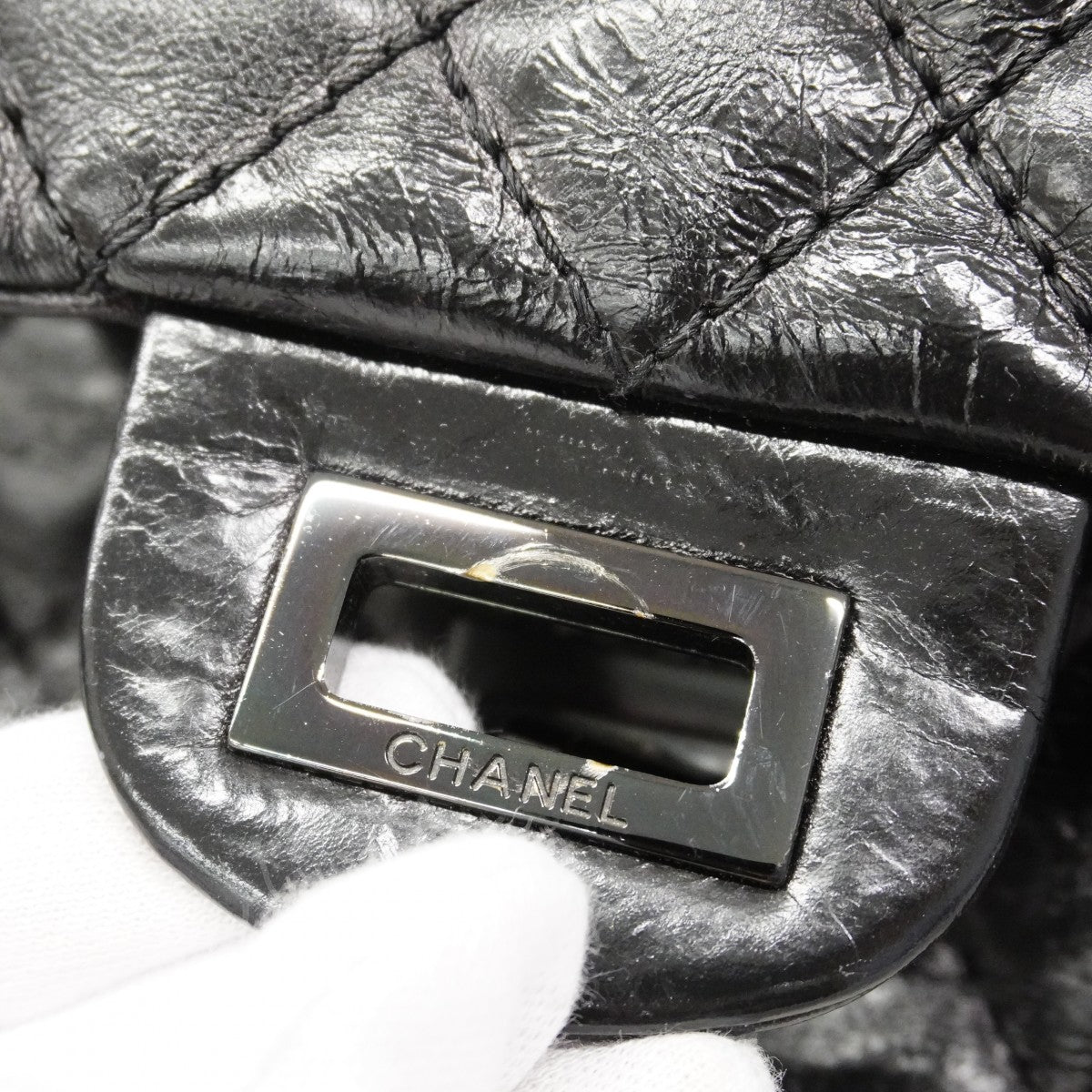 【6gc3610】シャネル ショルダーバッグ 2.55 Wチェーン カーフスキン ブラック シルバー金具【中古】レディース