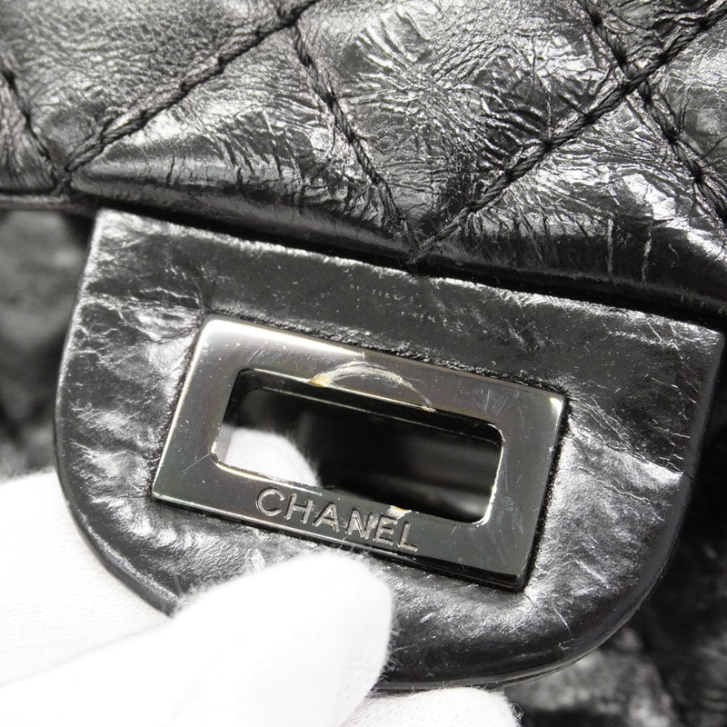 【6gc3610】シャネル ショルダーバッグ 2.55 Wチェーン カーフスキン ブラック シルバー金具【中古】レディース