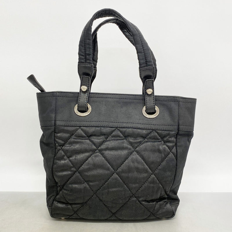 【6gc3616-k】シャネル トートバッグ パリビアリッツ キャンバス ブラック シルバー金具【中古】レディース
