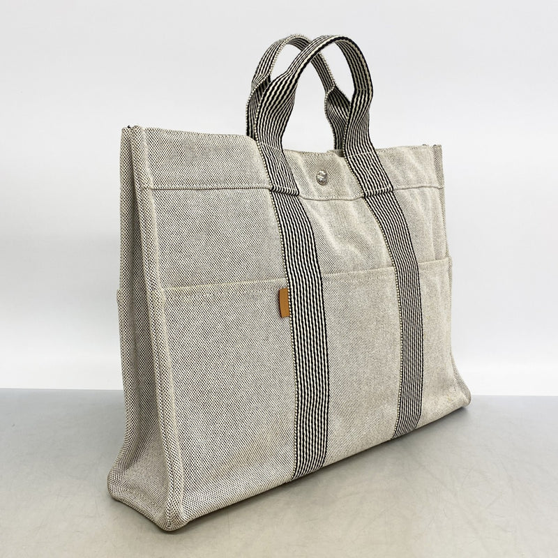 【6gc3630-k】エルメス トートバッグ ニューフールトゥ トワルアッシュ ブラック シルバー金具【中古】レディース