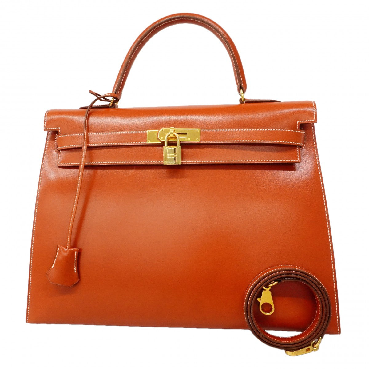 【6gc3635】エルメス ハンドバッグ ケリー35 ボックスカーフ ブリック ゴールド金具 〇Z刻印 2wayバッグ【中古】レディース