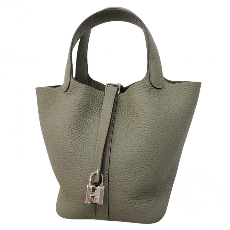 【6gc3646】エルメス ハンドバッグ ピコタンロックPM トリヨンクレマンス グリメイヤー シルバー金具 K刻印【中古】レディース