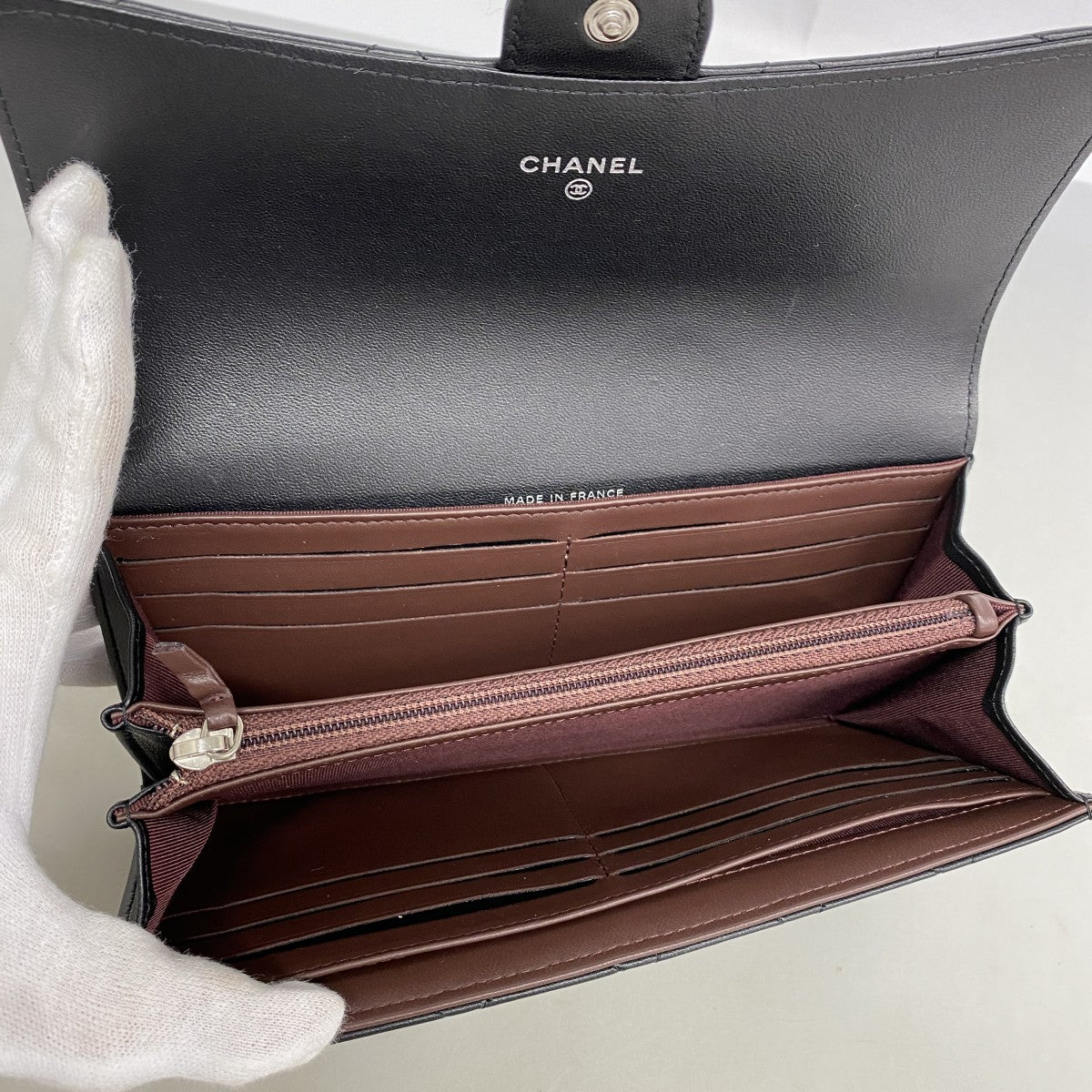 【6gc3652-k】シャネル 長財布 マトラッセ ラムスキン ブラック シルバー金具【中古】レディース