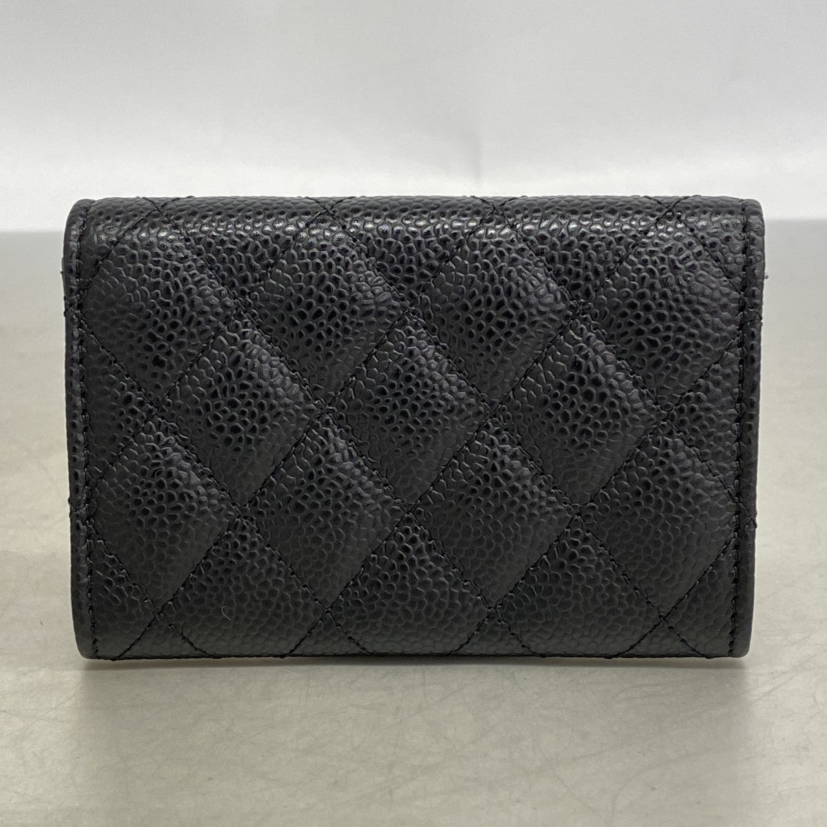 【6gc3653-k】シャネル カードケース マトラッセ キャビアスキン ブラック シルバー金具【中古】レディース