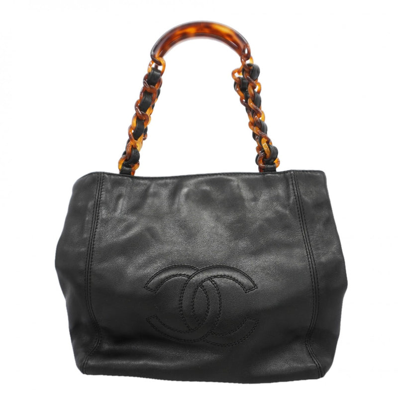【6gc3661-k】シャネル トートバッグ レザー ブラック シルバー金具【中古】レディース