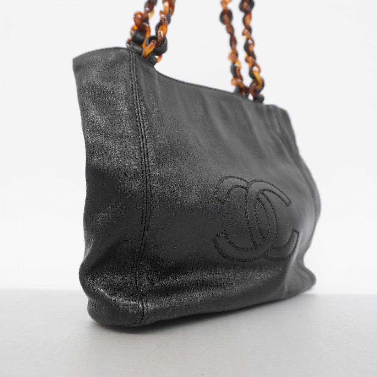 【6gc3661-k】シャネル トートバッグ レザー ブラック シルバー金具【中古】レディース