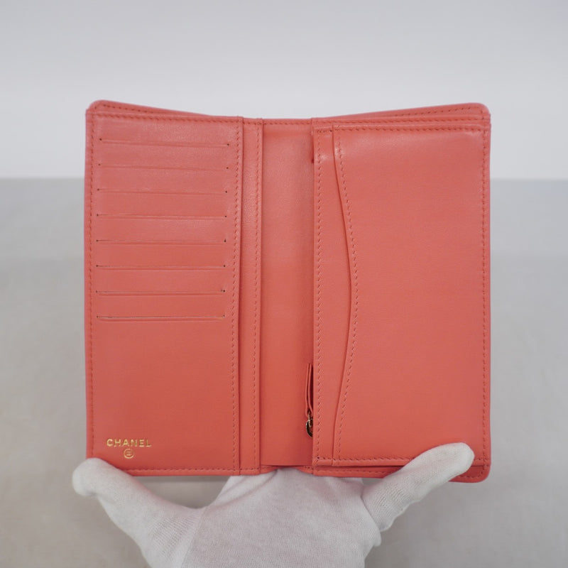 【6gc3663-k】シャネル 長財布 マトラッセ キャビアスキン ピンク ゴールド金具【中古】レディース