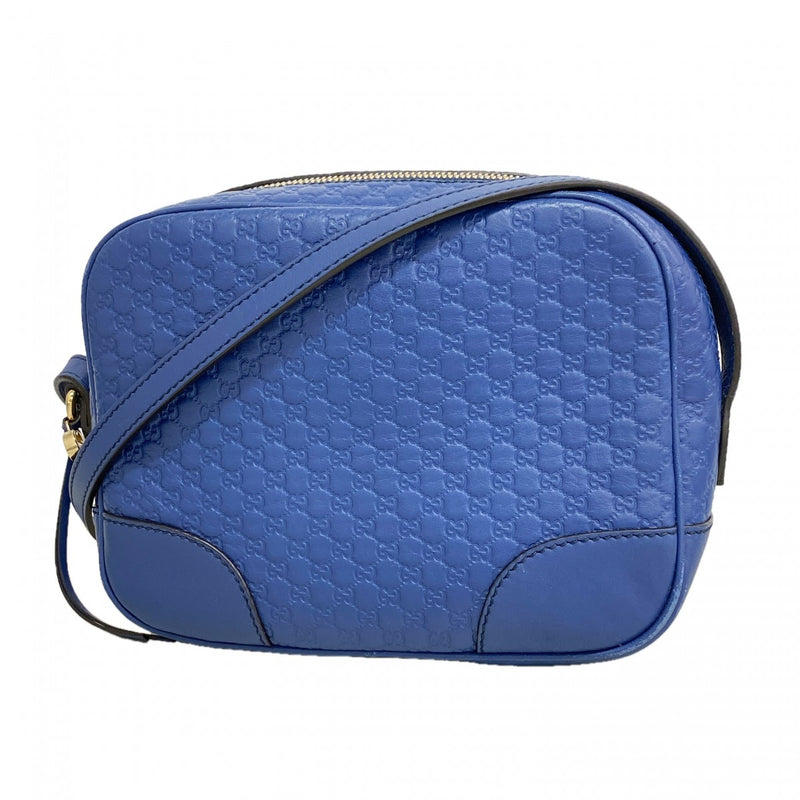 【6gc3674-k】グッチ ショルダーバッグ グッチシマ 449413 レザー ブルー シャンパンゴールド金具【中古】レディース