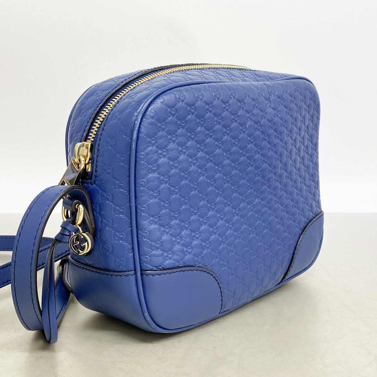 【6gc3674-k】グッチ ショルダーバッグ グッチシマ 449413 レザー ブルー シャンパンゴールド金具【中古】レディース