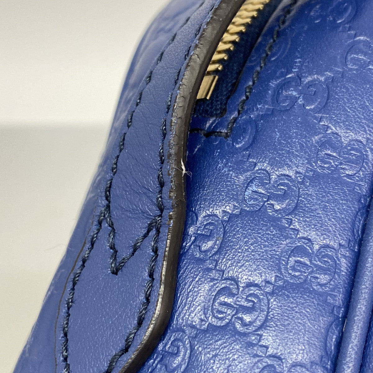 【6gc3674-k】グッチ ショルダーバッグ グッチシマ 449413 レザー ブルー シャンパンゴールド金具【中古】レディース