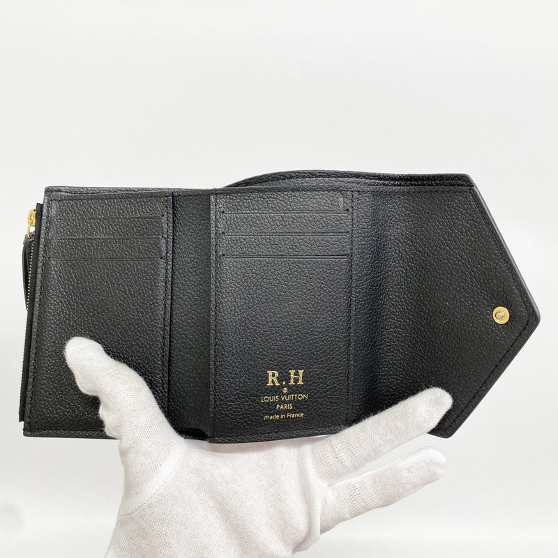 【6gc3677-k】ルイヴィトン 三つ折り財布 モノグラム・アンプラント バイカラー ポルトフォイユヴィクトリーヌ M80968 ブラック ベージュ【中古】レディース