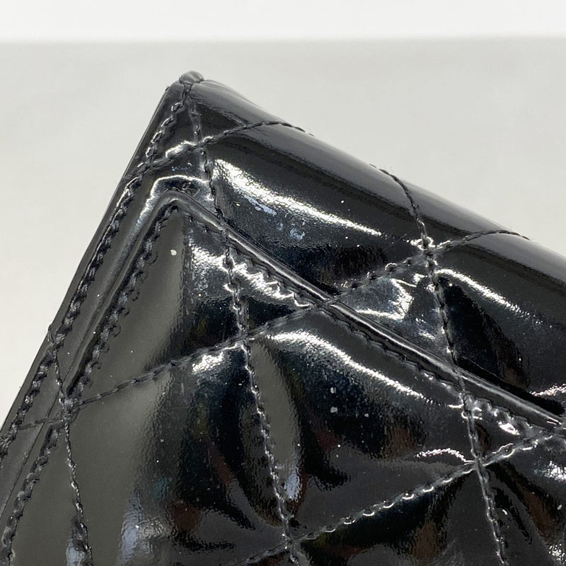 【6gc3680-k】シャネル カードケース マトラッセ パテントレザー ブラック シルバー金具【中古】レディース