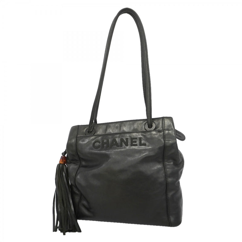 【6gc3687】シャネル トートバッグ レザー ブラック シルバー金具【中古】レディース