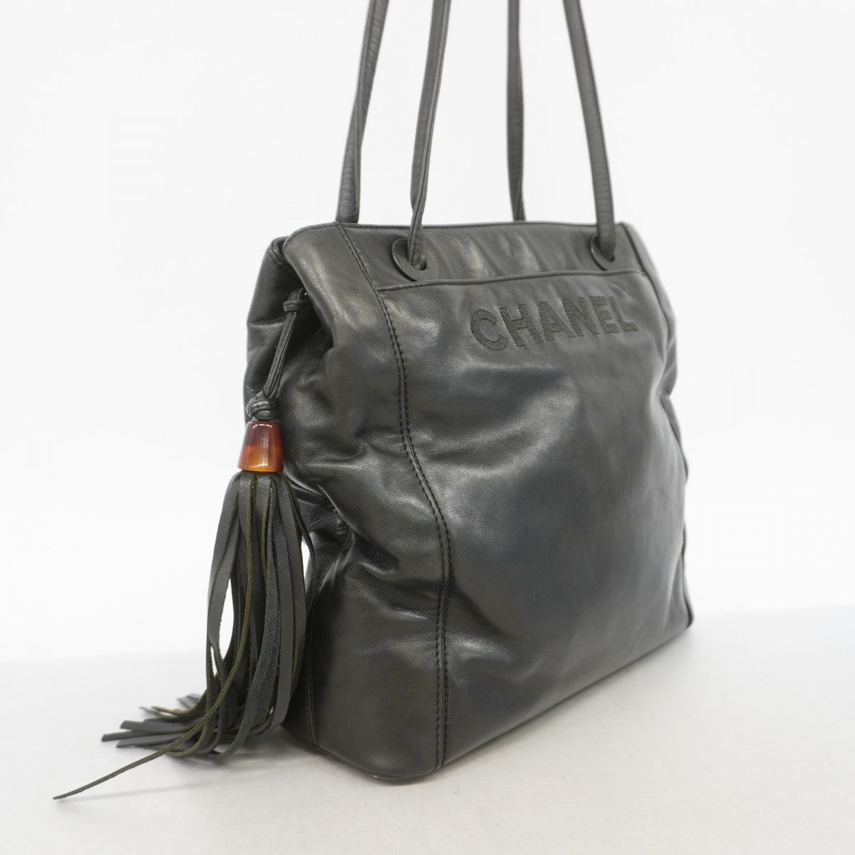 【6gc3687】シャネル トートバッグ レザー ブラック シルバー金具【中古】レディース